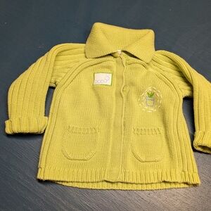 Baby Button Up Embroidered Knit Cardigan Green Snail Garden Caterpillar